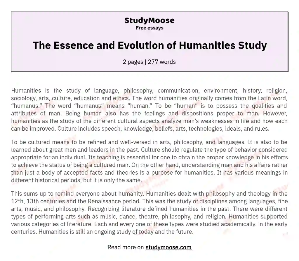 The Essence and Evolution of Humanities Study essay