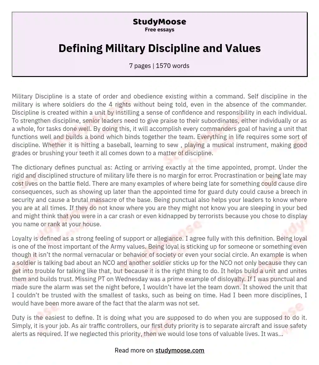 Defining Military Discipline and Values essay