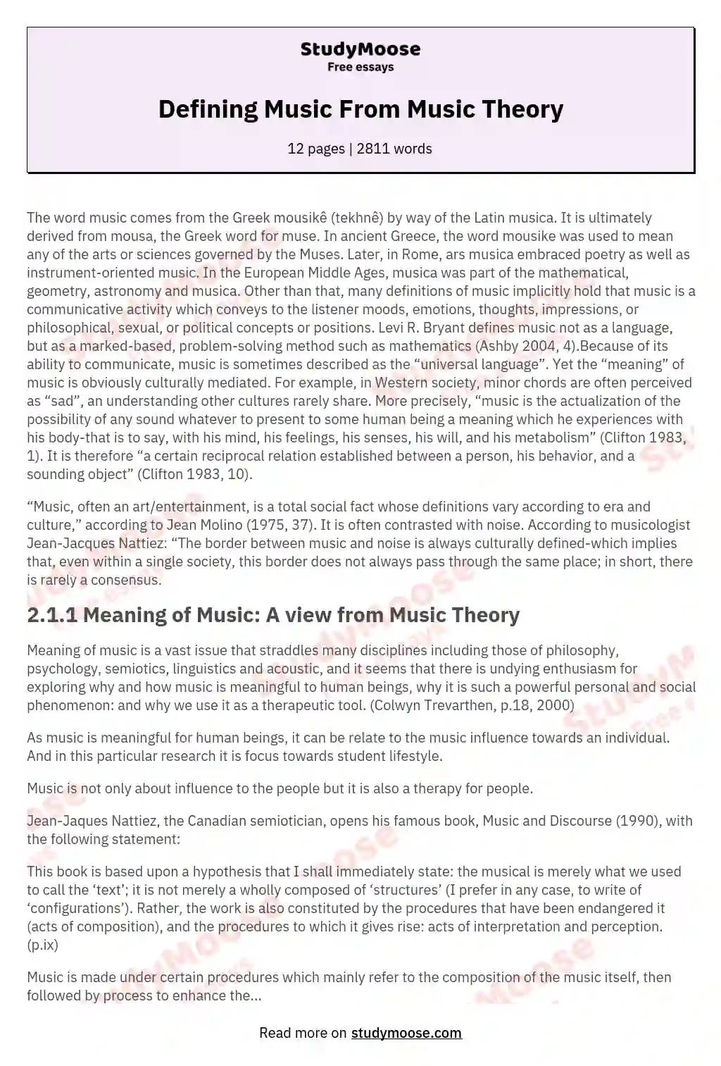 Defining Music From Music Theory
