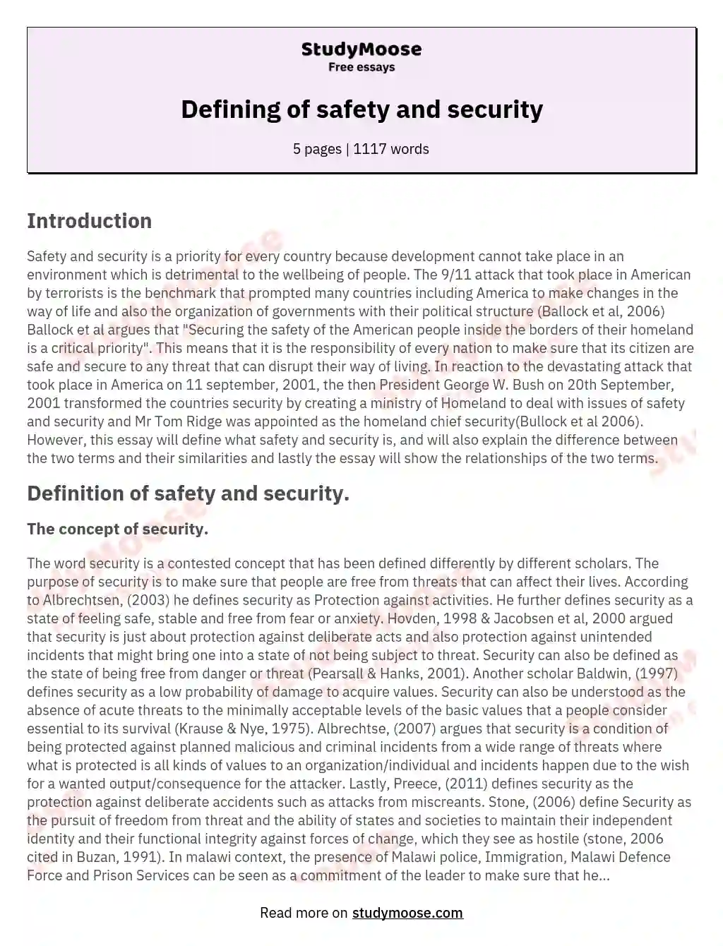 safety security and well being essay