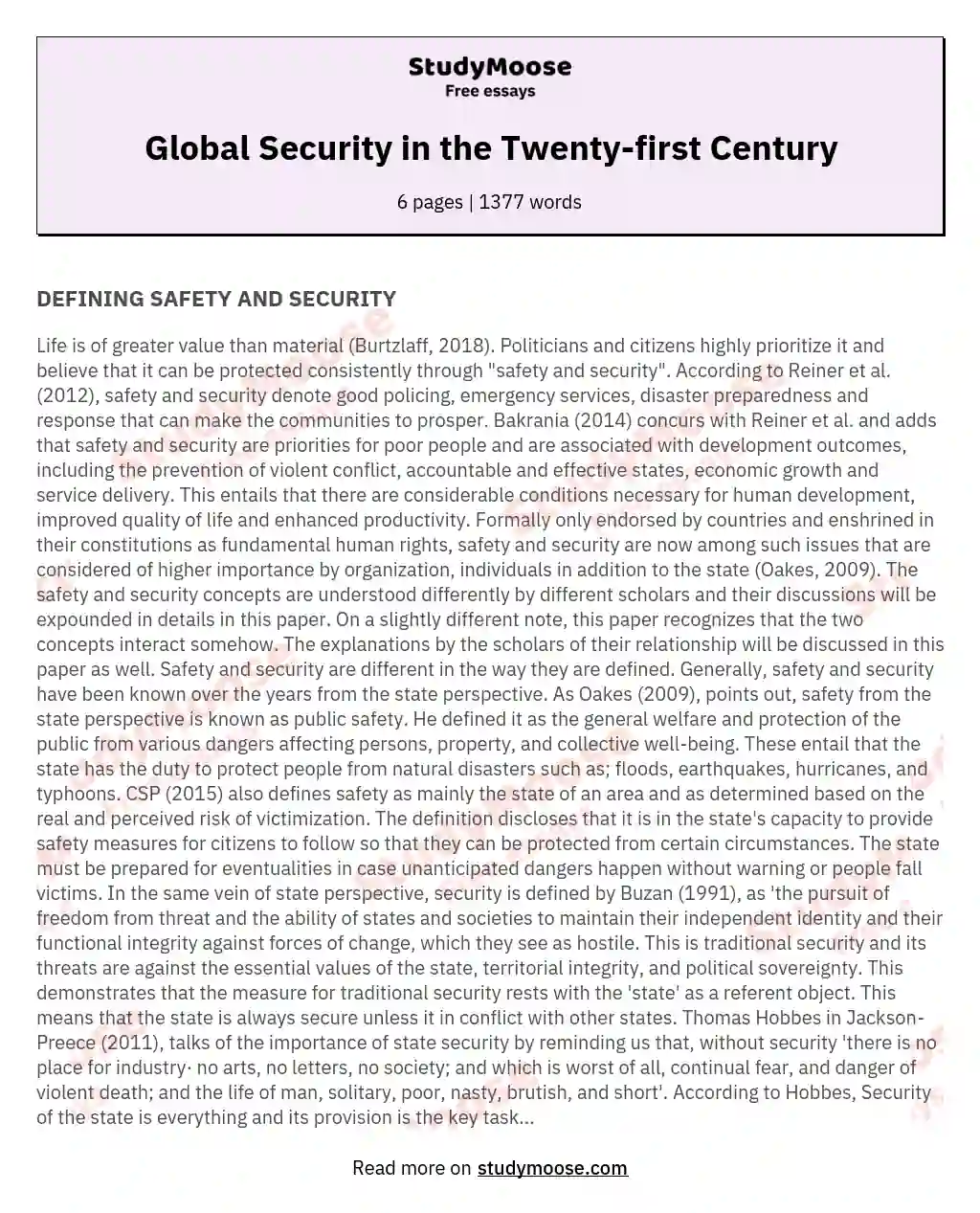 Global Security in the Twenty-first Century essay