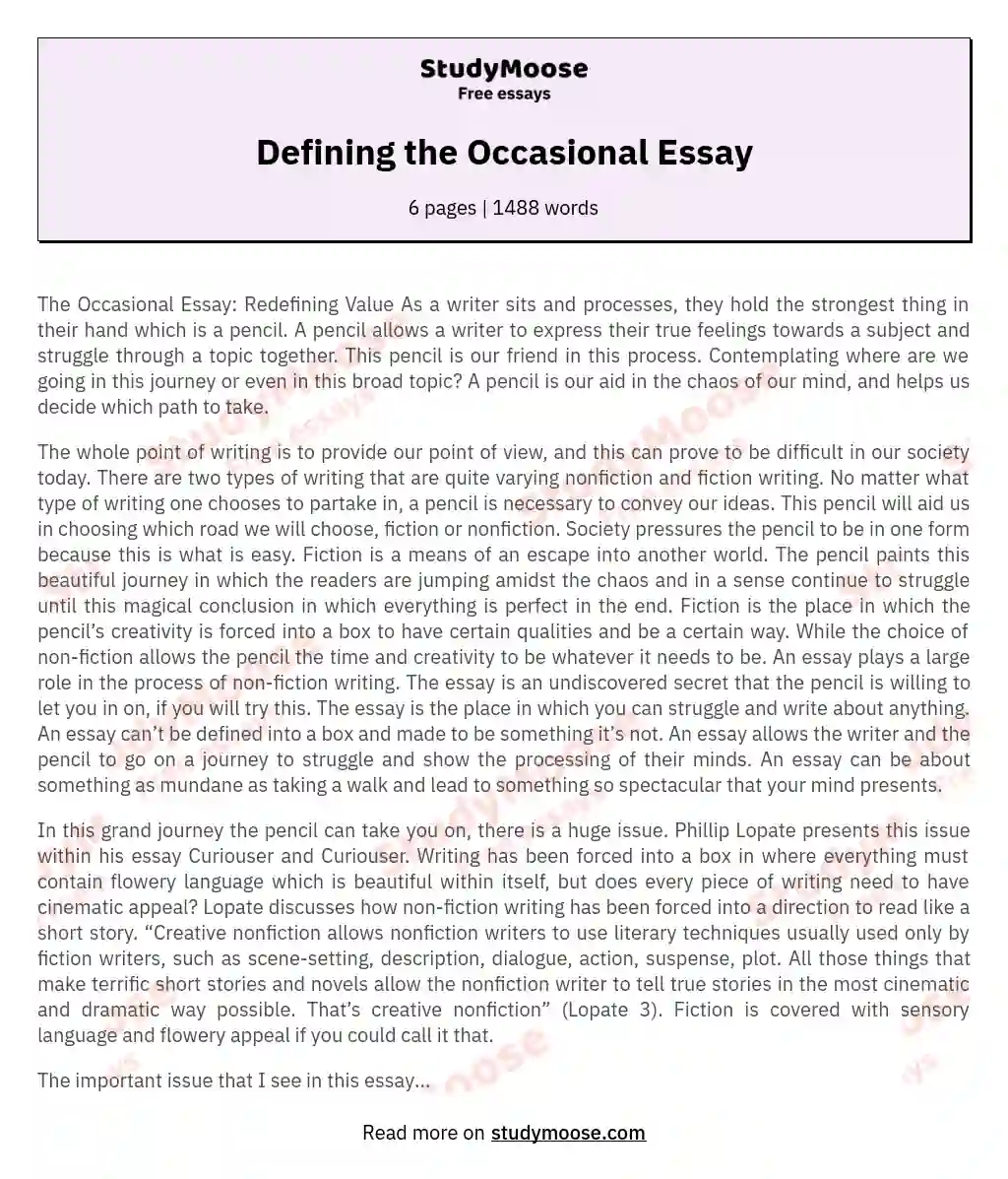 Defining the Occasional Essay