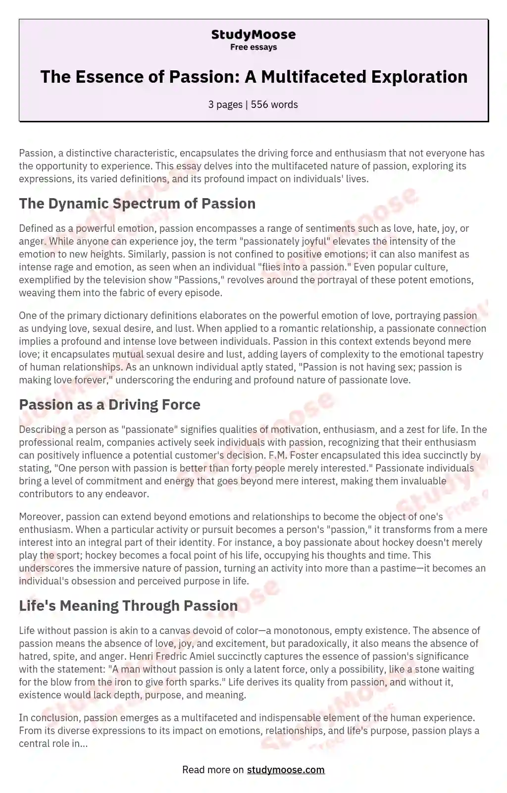The Essence of Passion: A Multifaceted Exploration essay