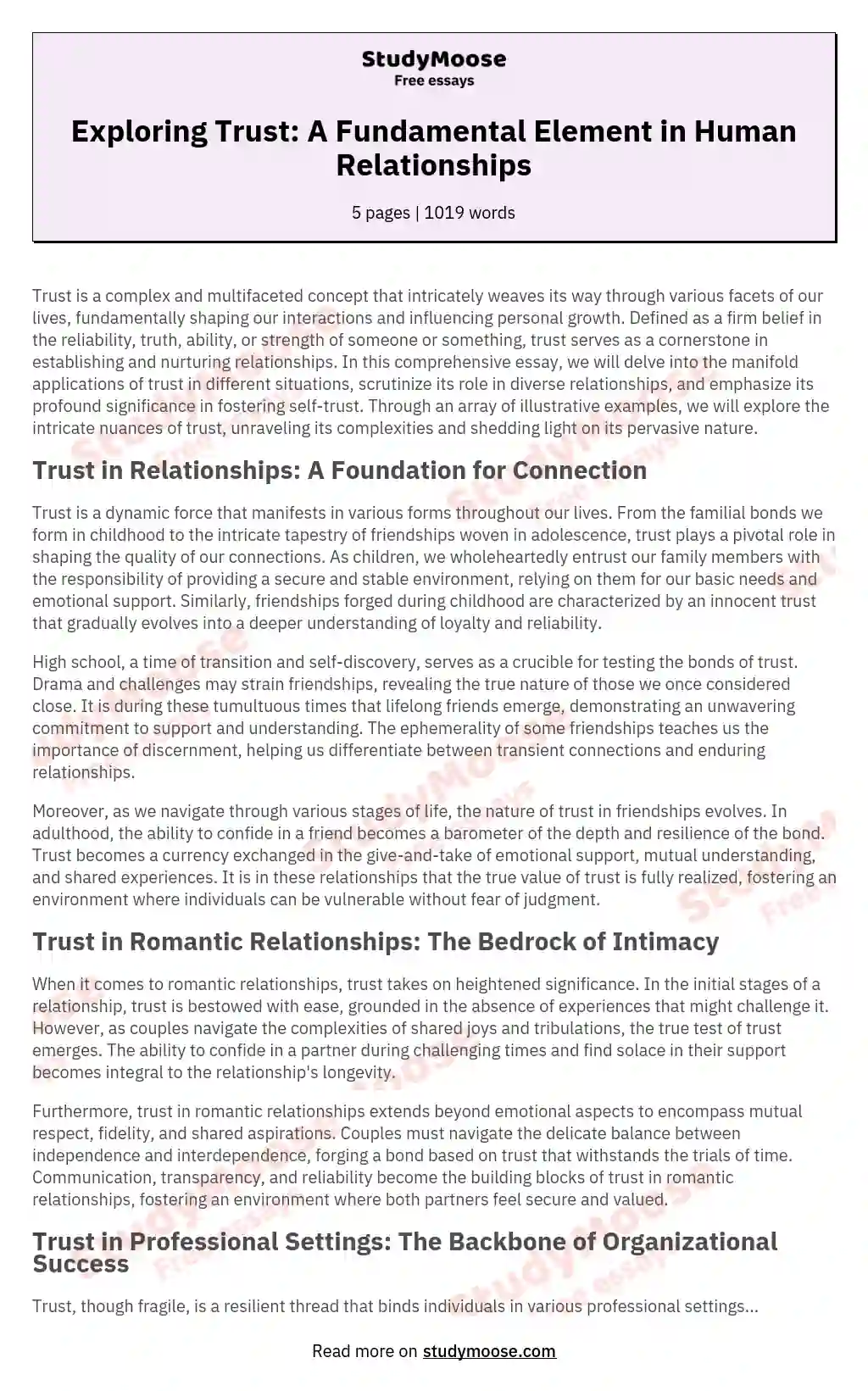Exploring Trust: A Fundamental Element in Human Relationships essay