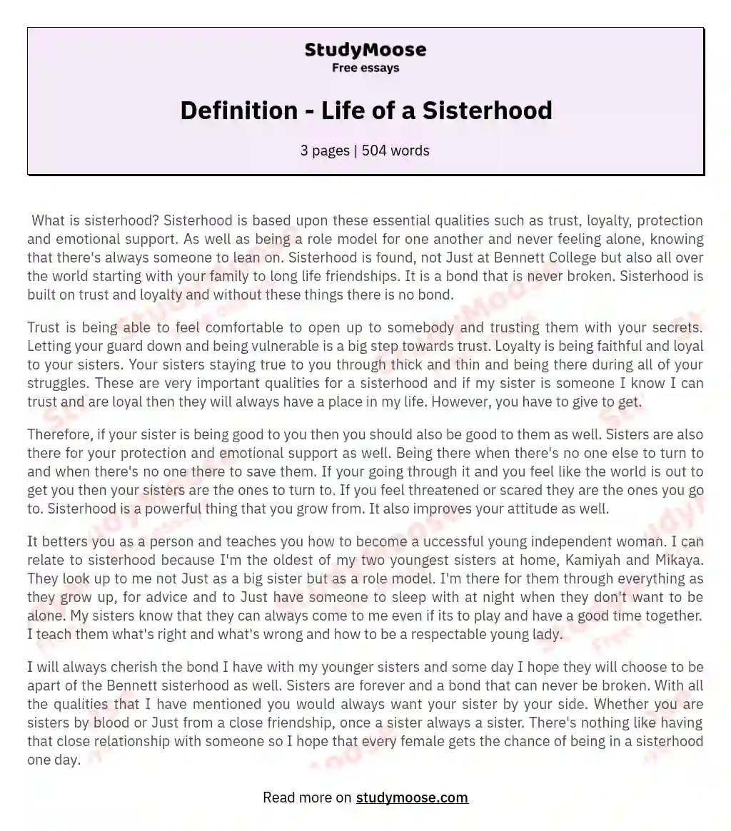 Definition - Life of a Sisterhood