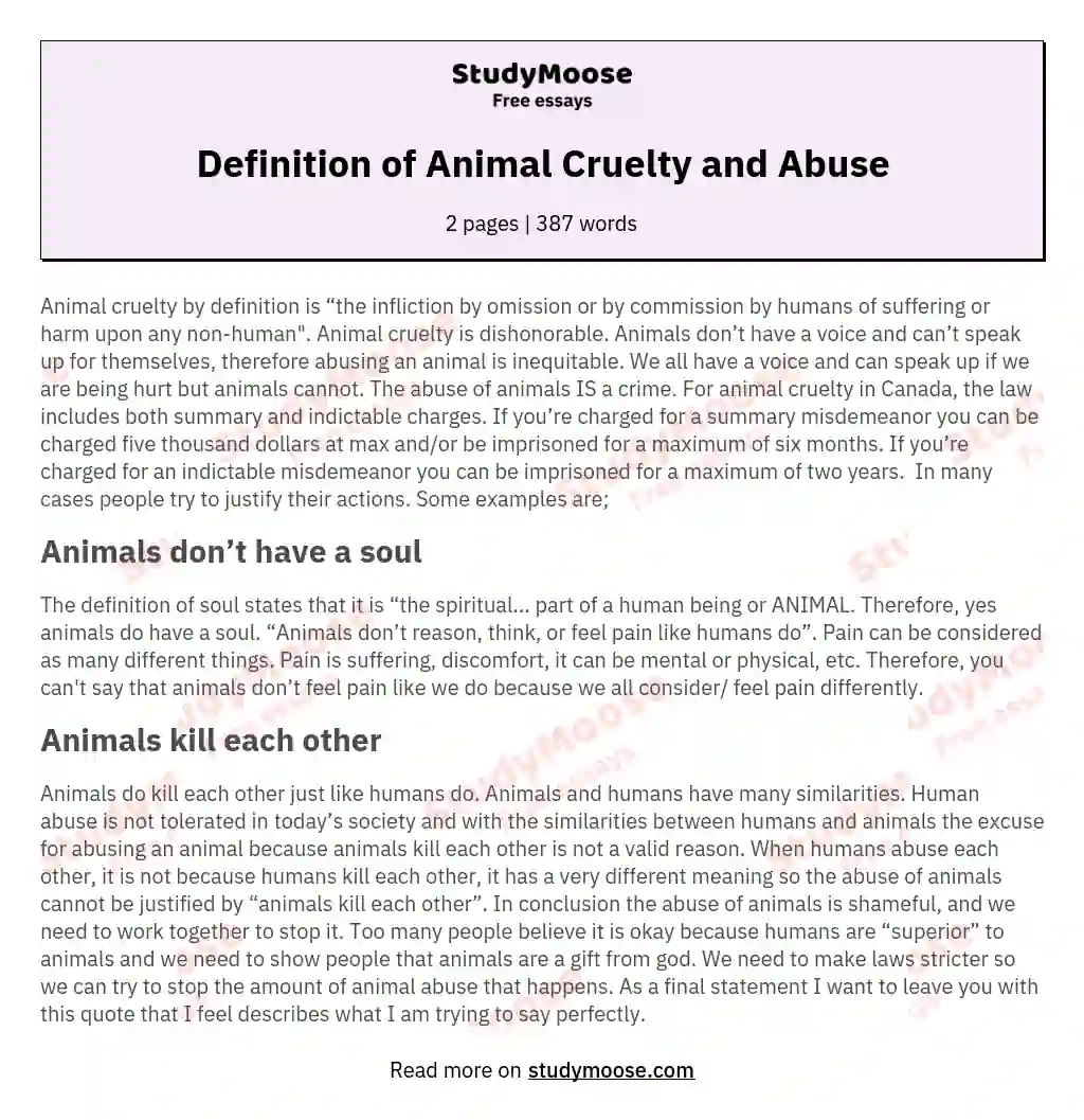 Definition of Animal Cruelty and Abuse