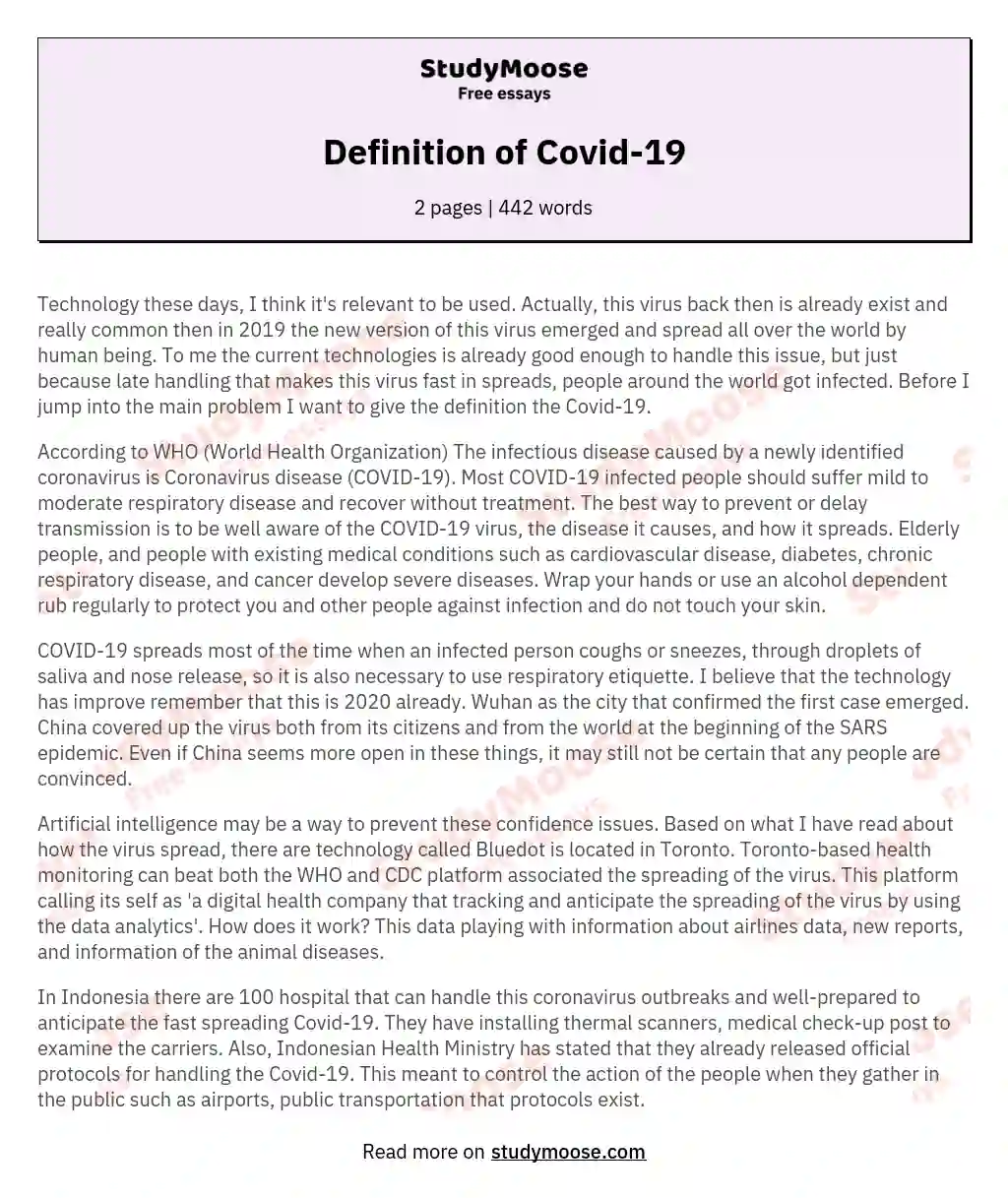 Definition of Covid-19