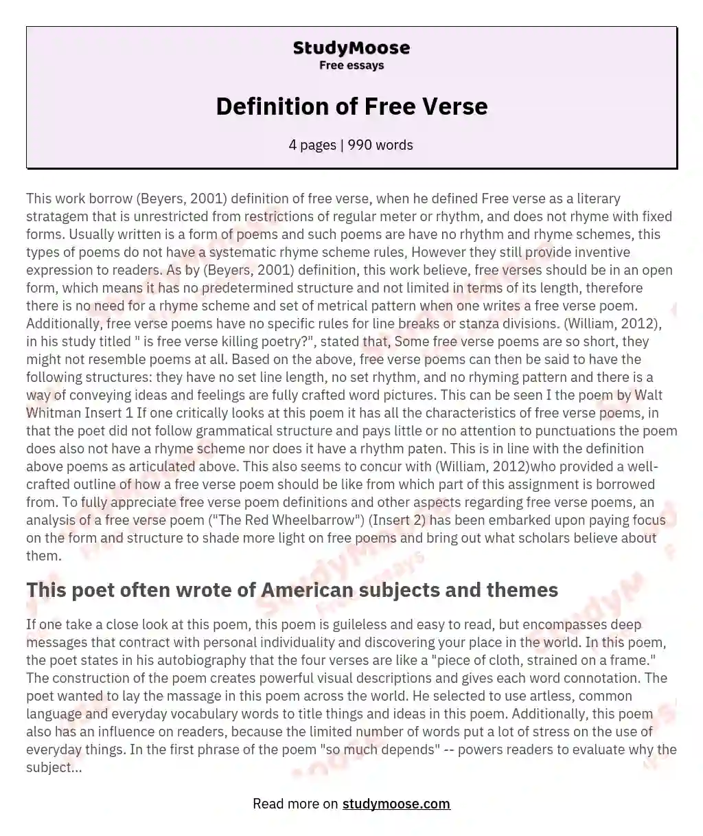 Definition of Free Verse essay