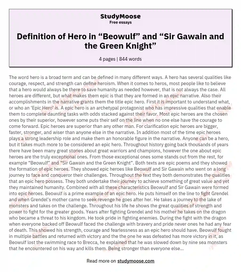 Definition of Hero in “Beowulf” and “Sir Gawain and the Green Knight”