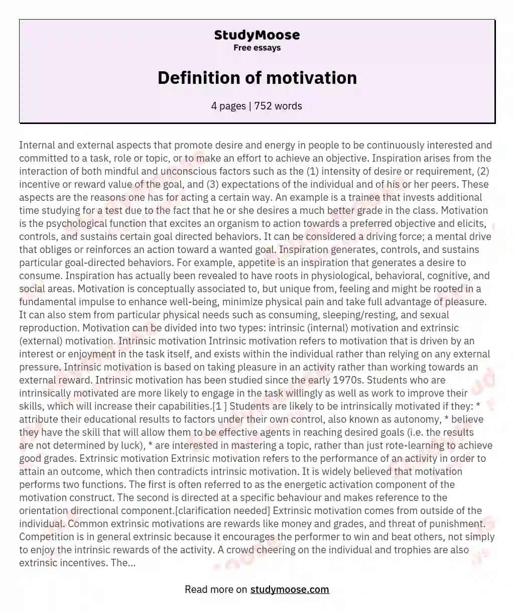 Definition of motivation essay