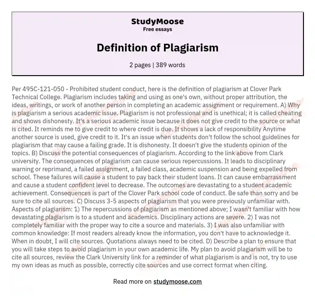 Definition of Plagiarism essay