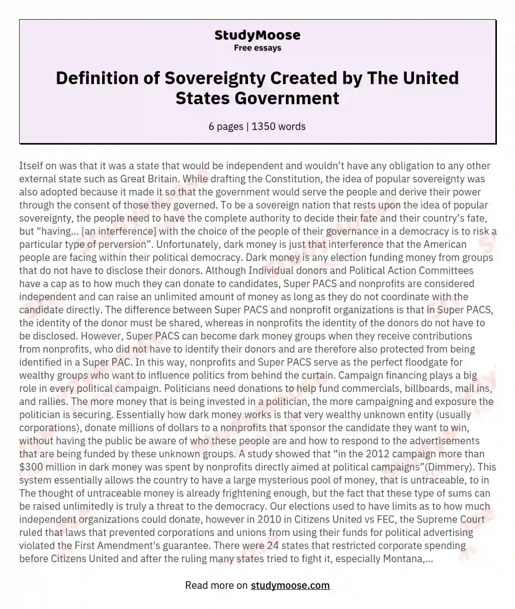 Definition of Sovereignty Created by The United States Government essay