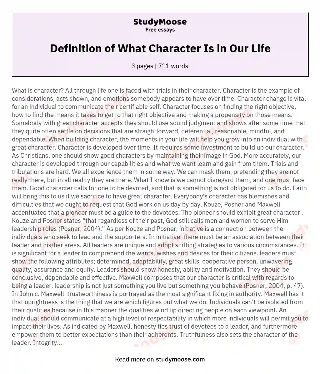 Definition of What Character Is in Our Life essay