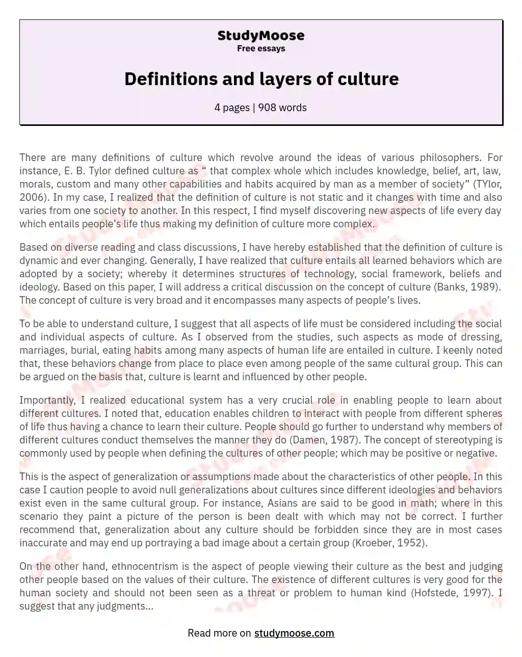 Definitions and layers of culture essay
