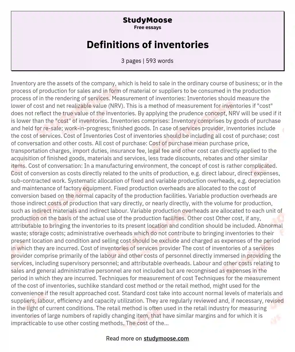 Definitions of inventories essay