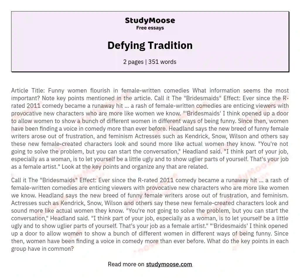 Defying Tradition essay