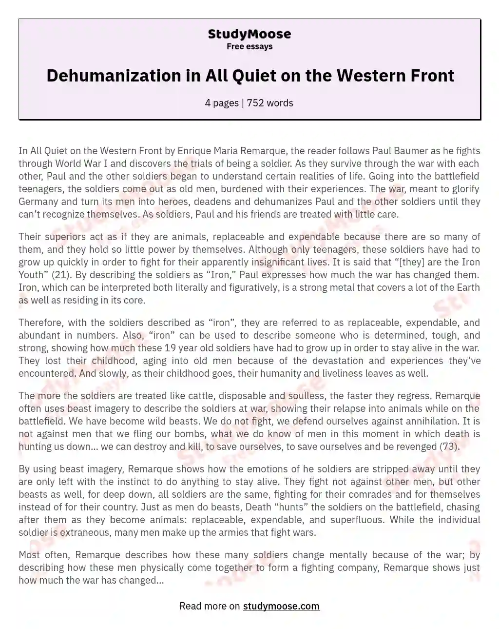Dehumanization in All Quiet on the Western Front