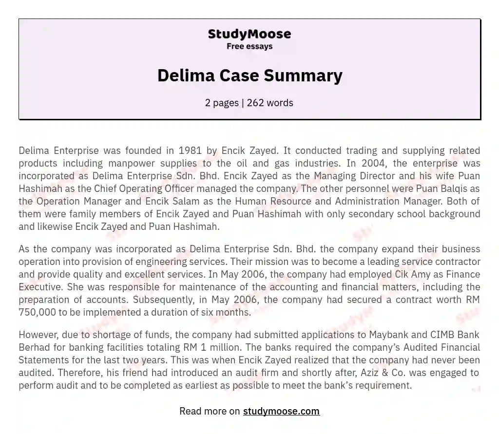 Delima Case Summary essay