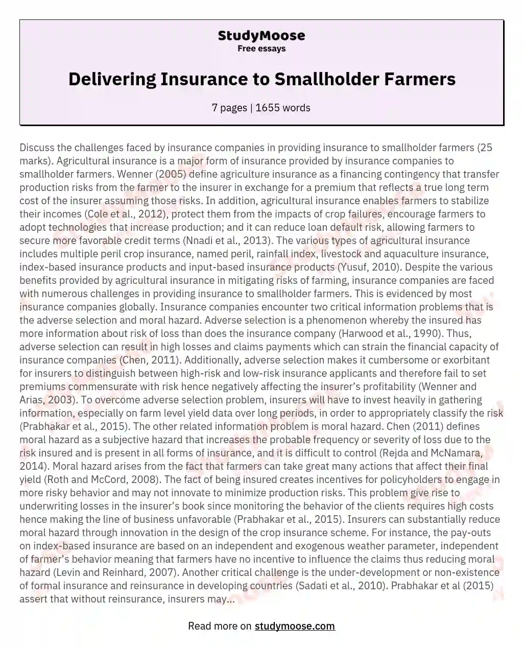 Delivering Insurance to Smallholder Farmers essay