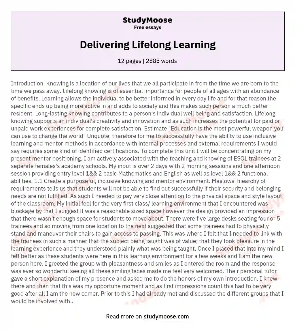 Delivering Lifelong Learning essay