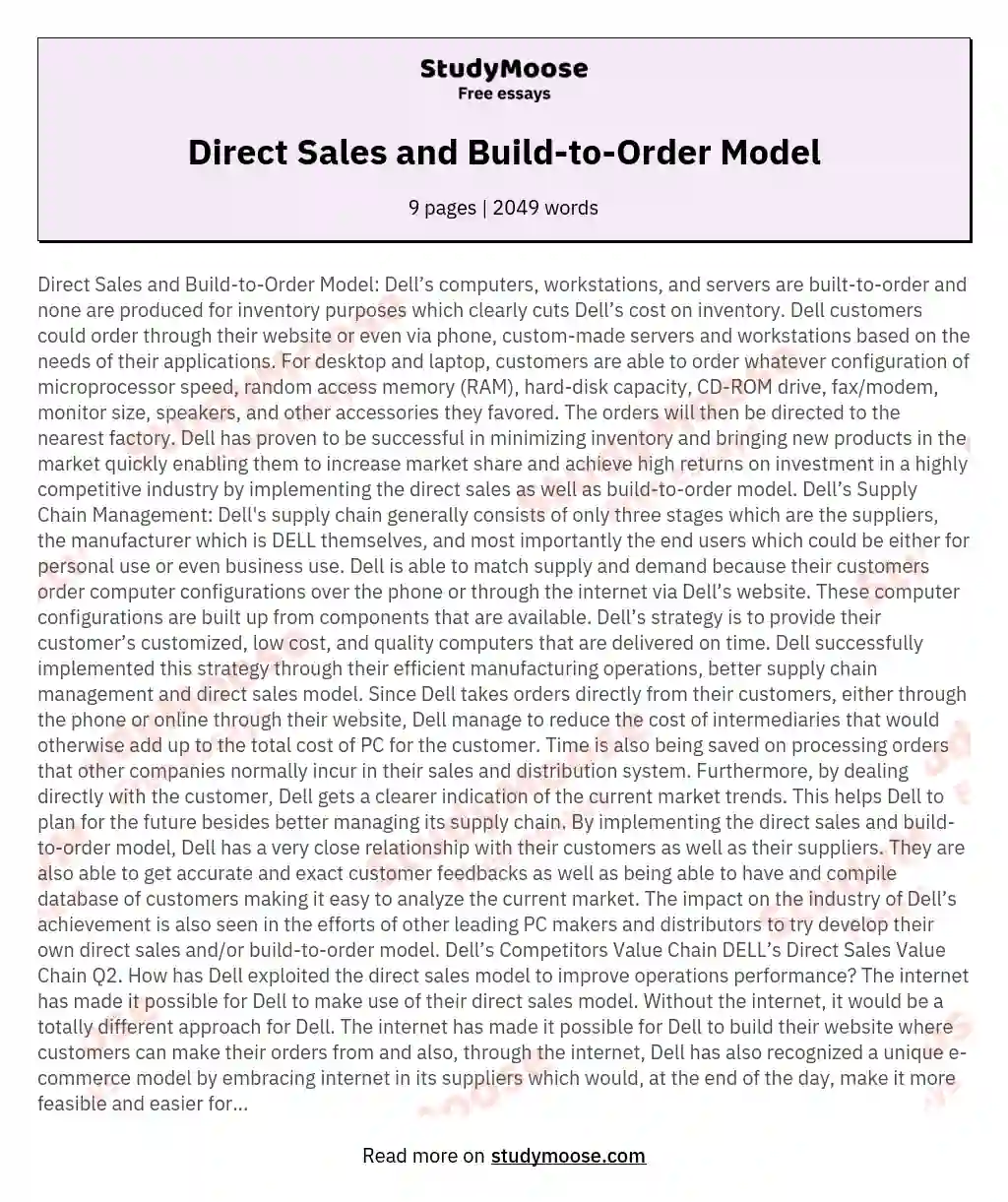 Direct Sales and Build-to-Order Model