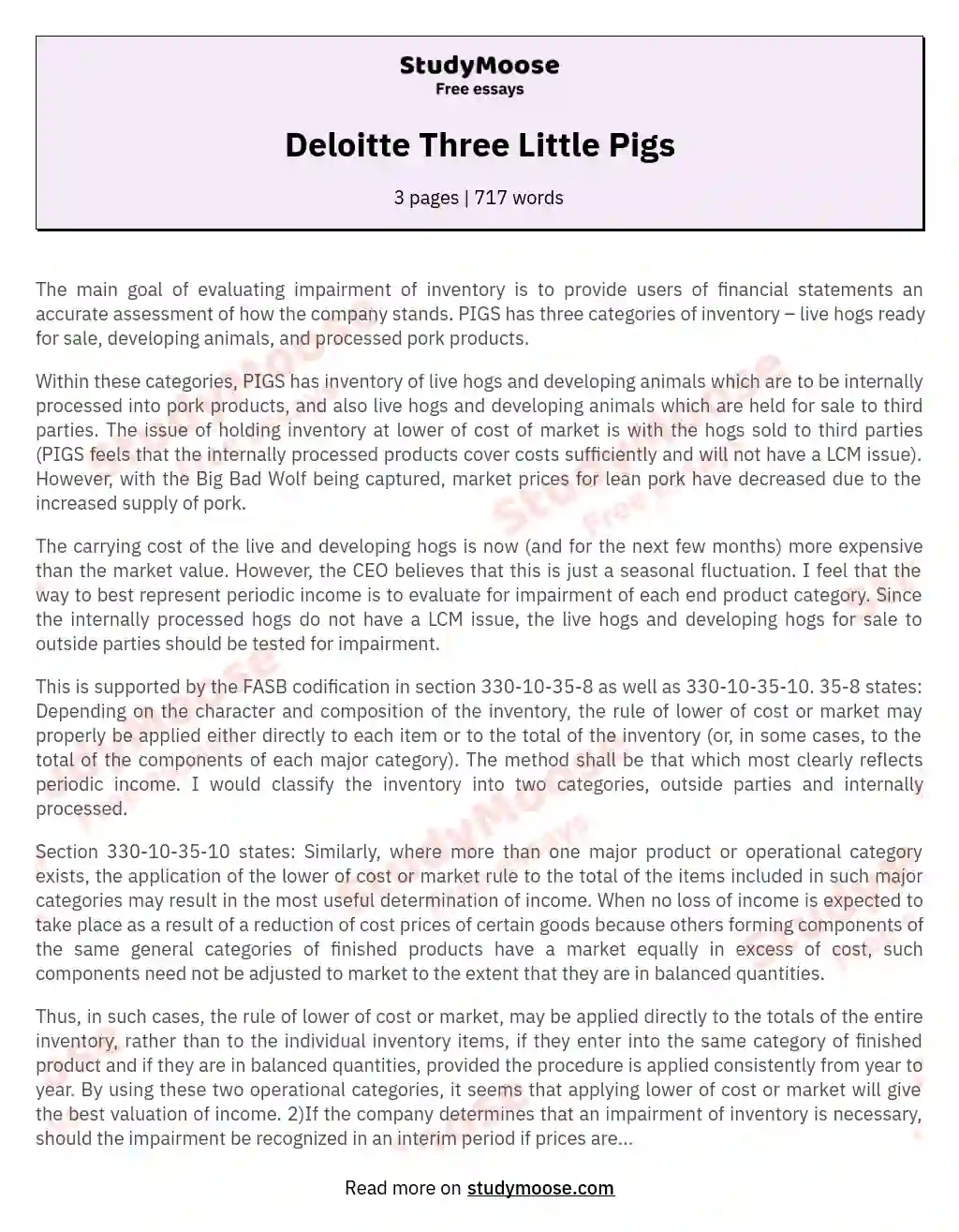 Deloitte Three Little Pigs essay