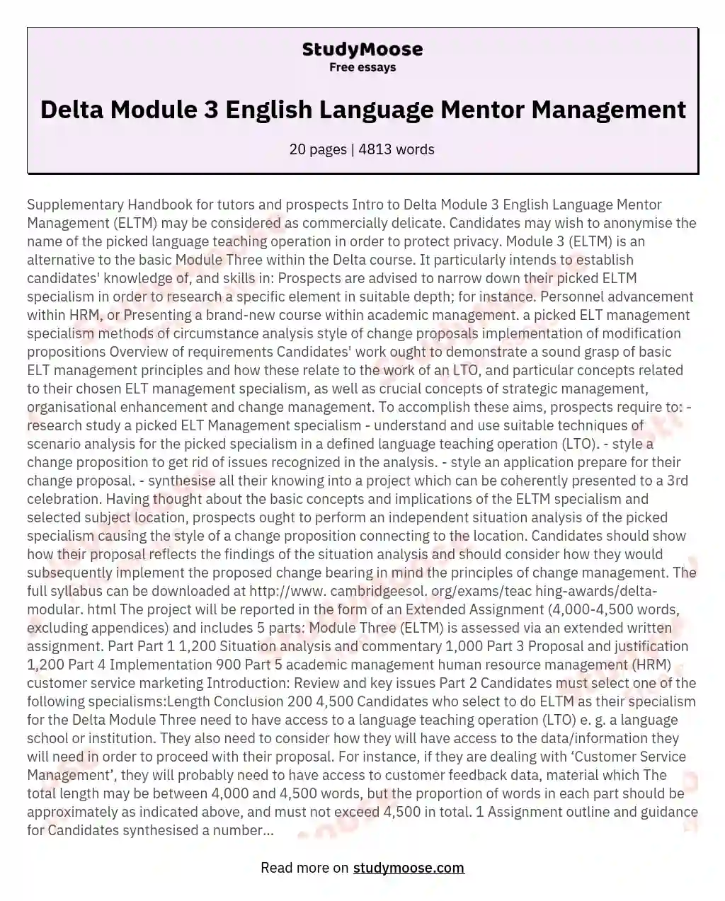 Delta Module 3 English Language Mentor Management