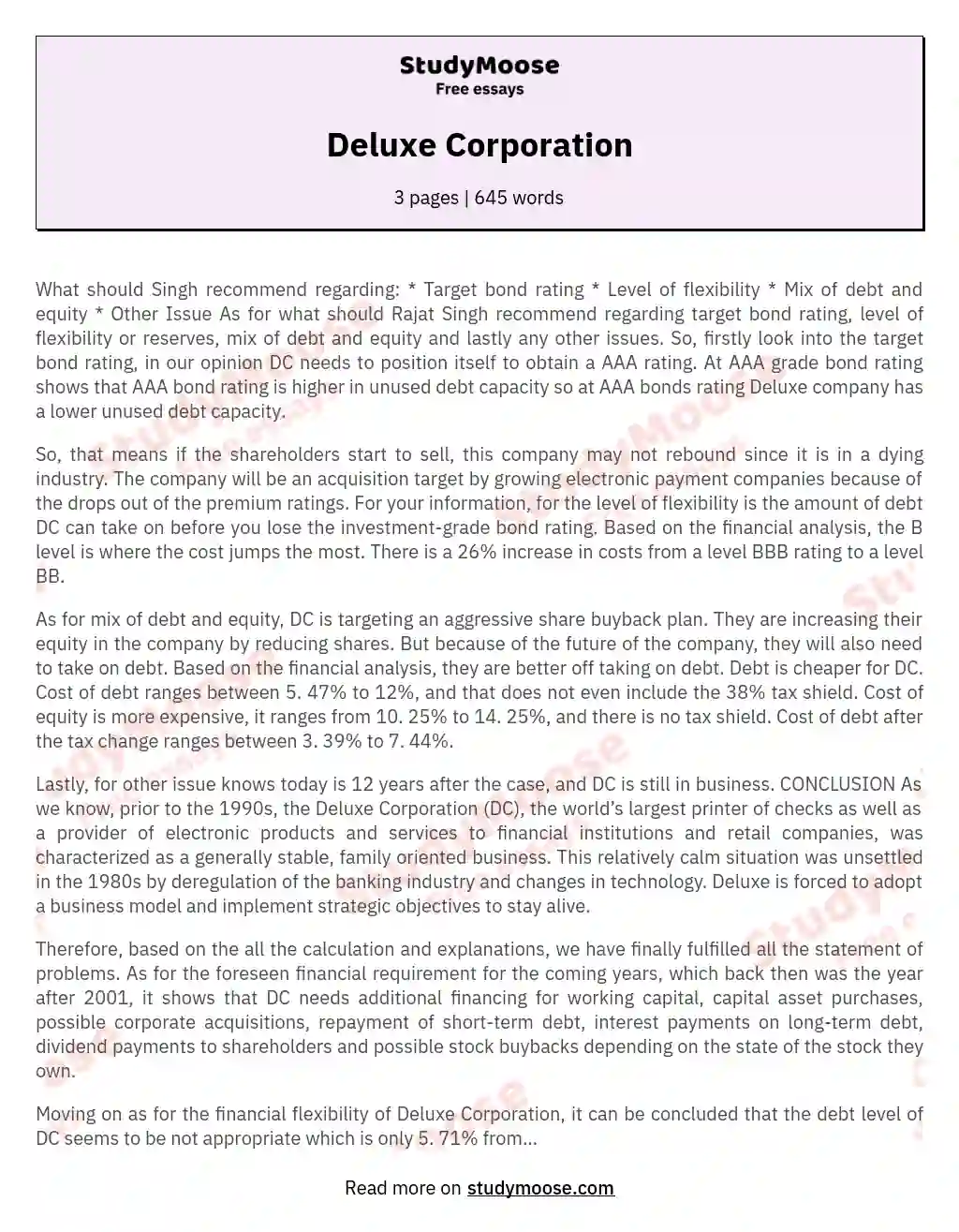 Deluxe Corporation essay