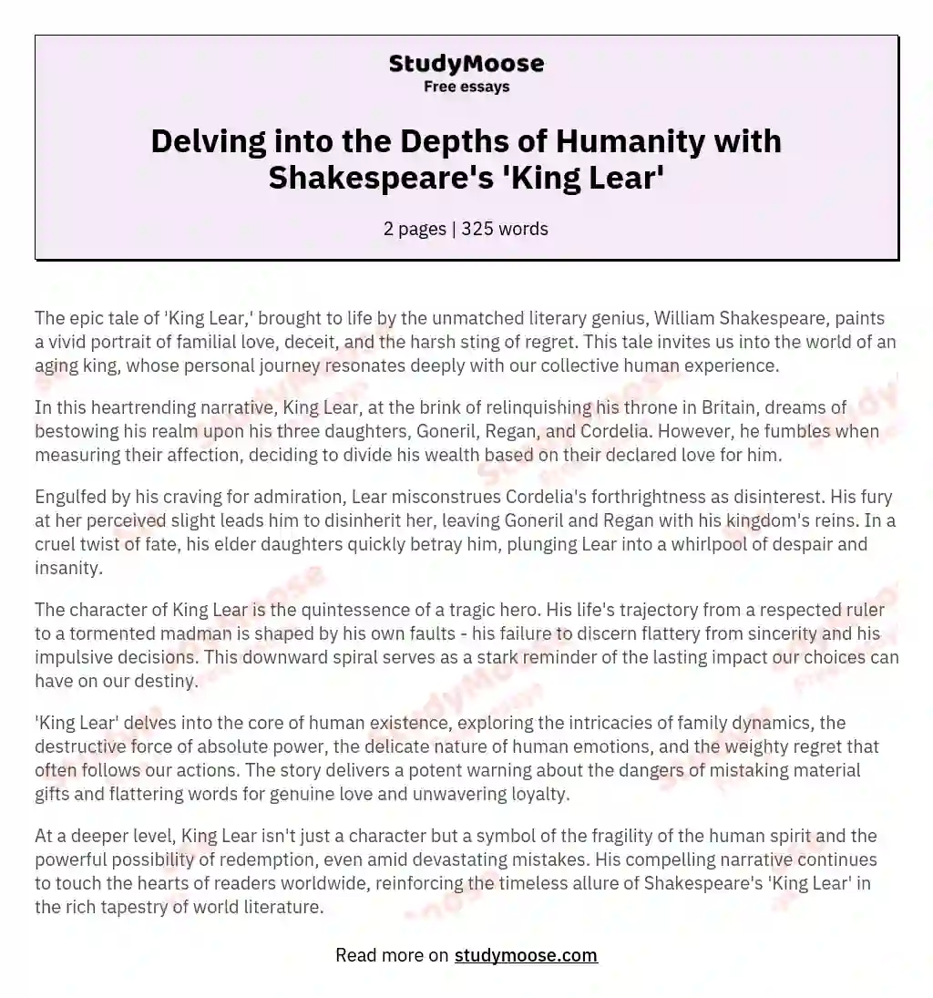 Delving into the Depths of Humanity with Shakespeare's 'King Lear' essay