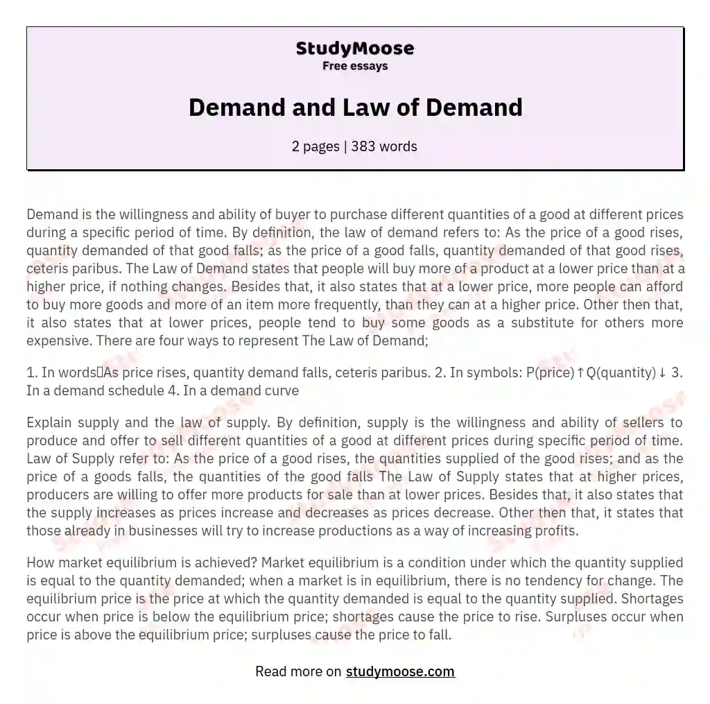 Demand and Law of Demand