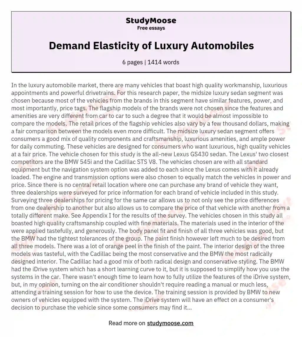 Demand Elasticity of Luxury Automobiles