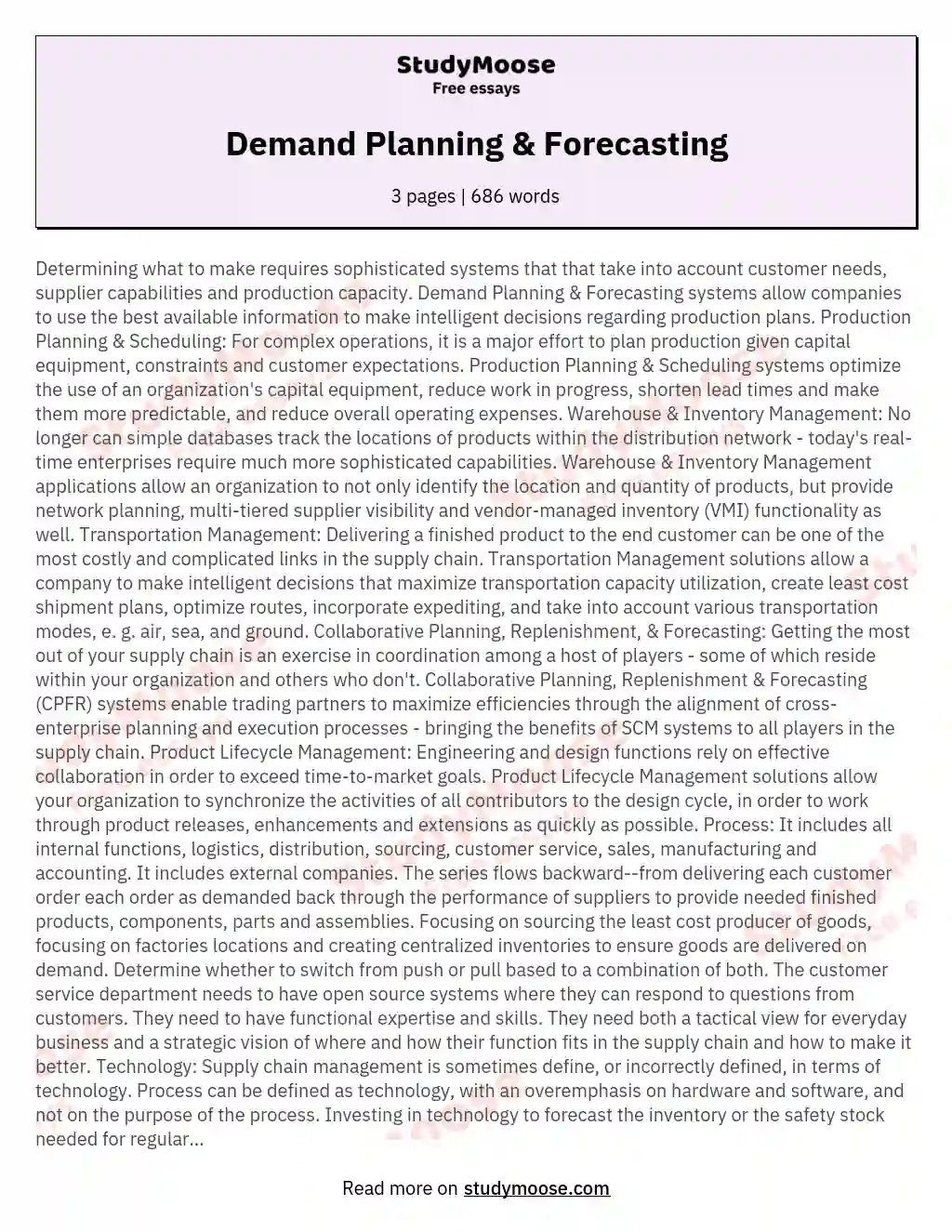 Demand Planning &amp; Forecasting essay