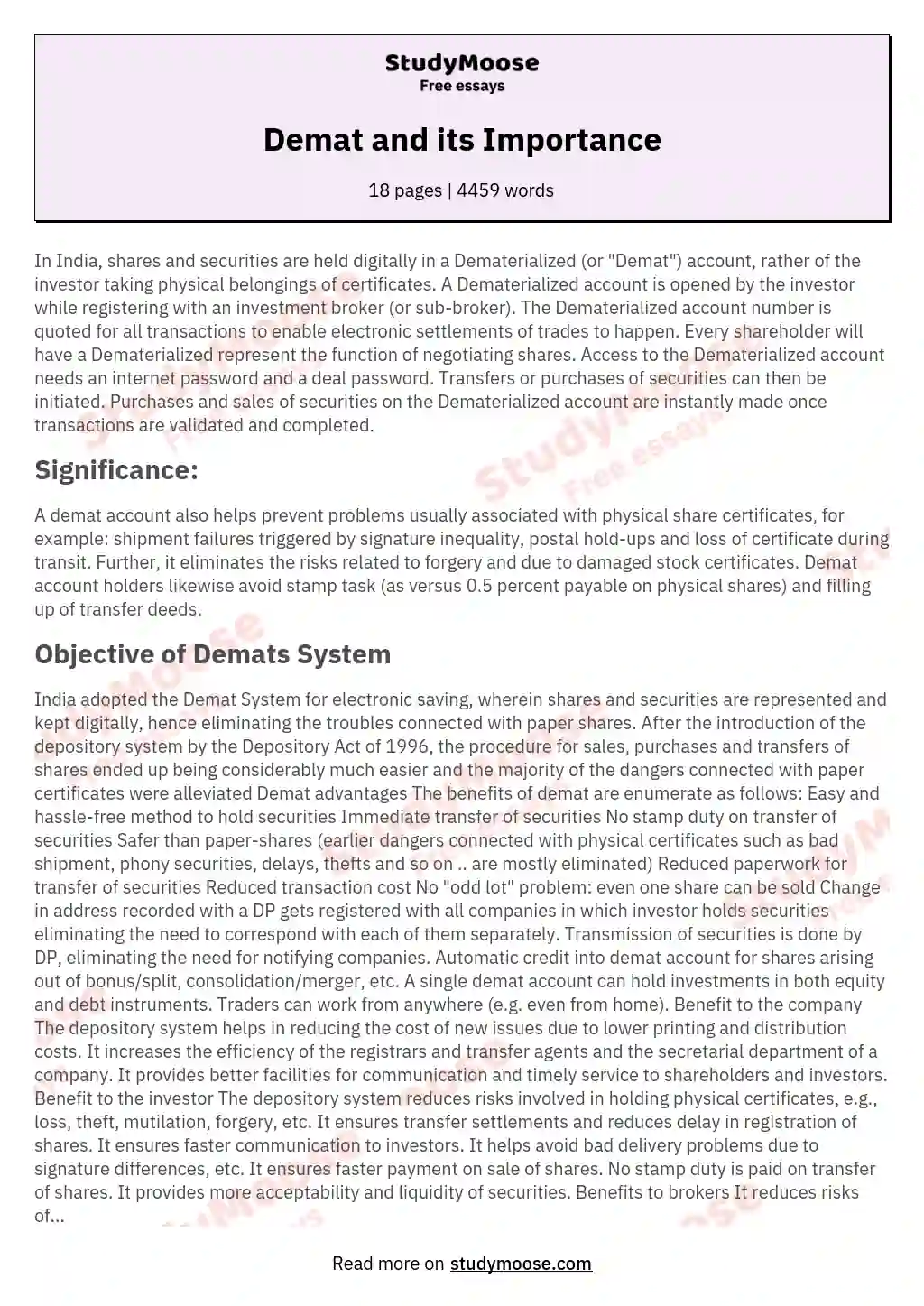 Demat and its Importance essay