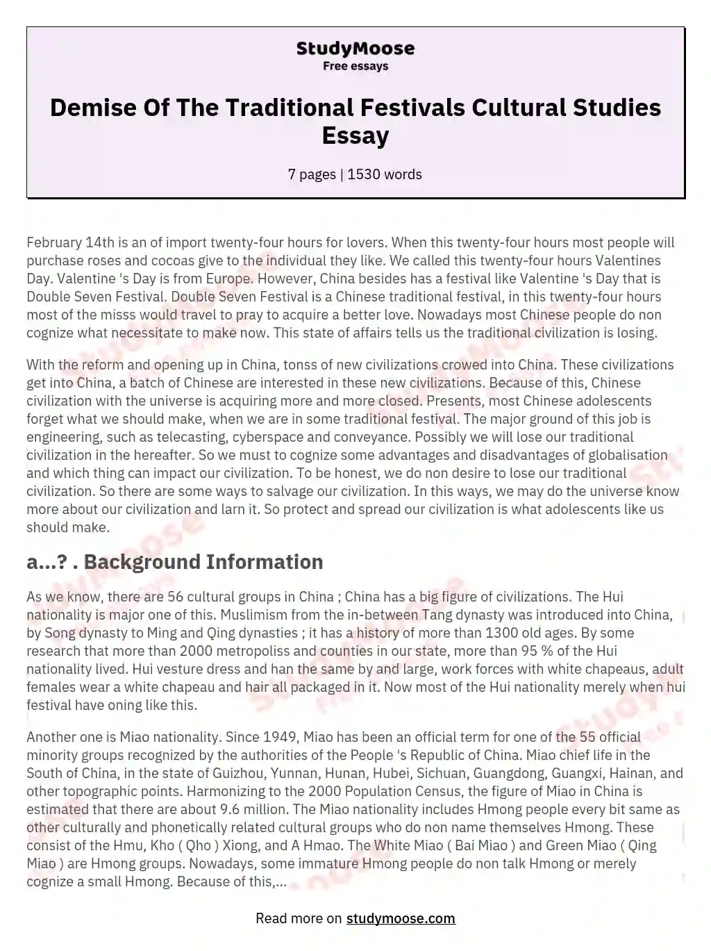Demise Of The Traditional Festivals Cultural Studies Essay