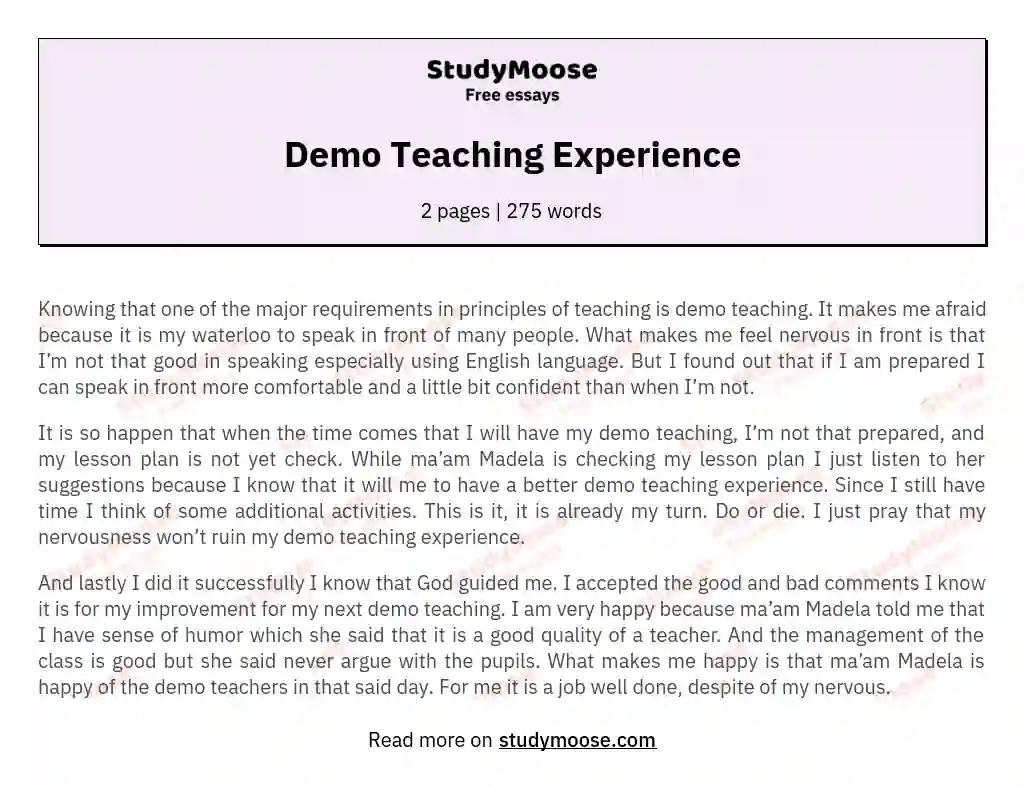 demo teaching experience essay brainly