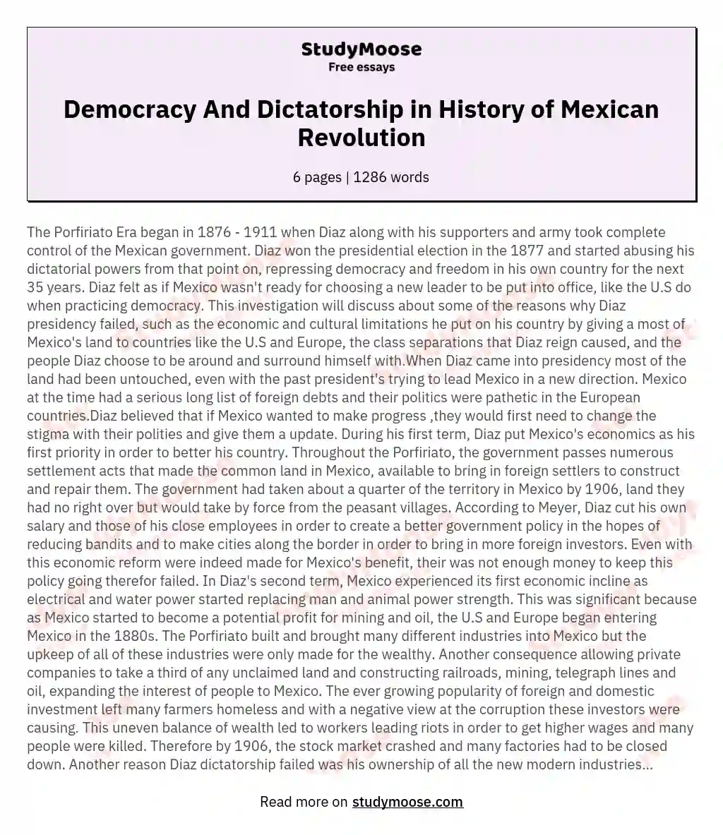 Democracy And Dictatorship in History of Mexican Revolution