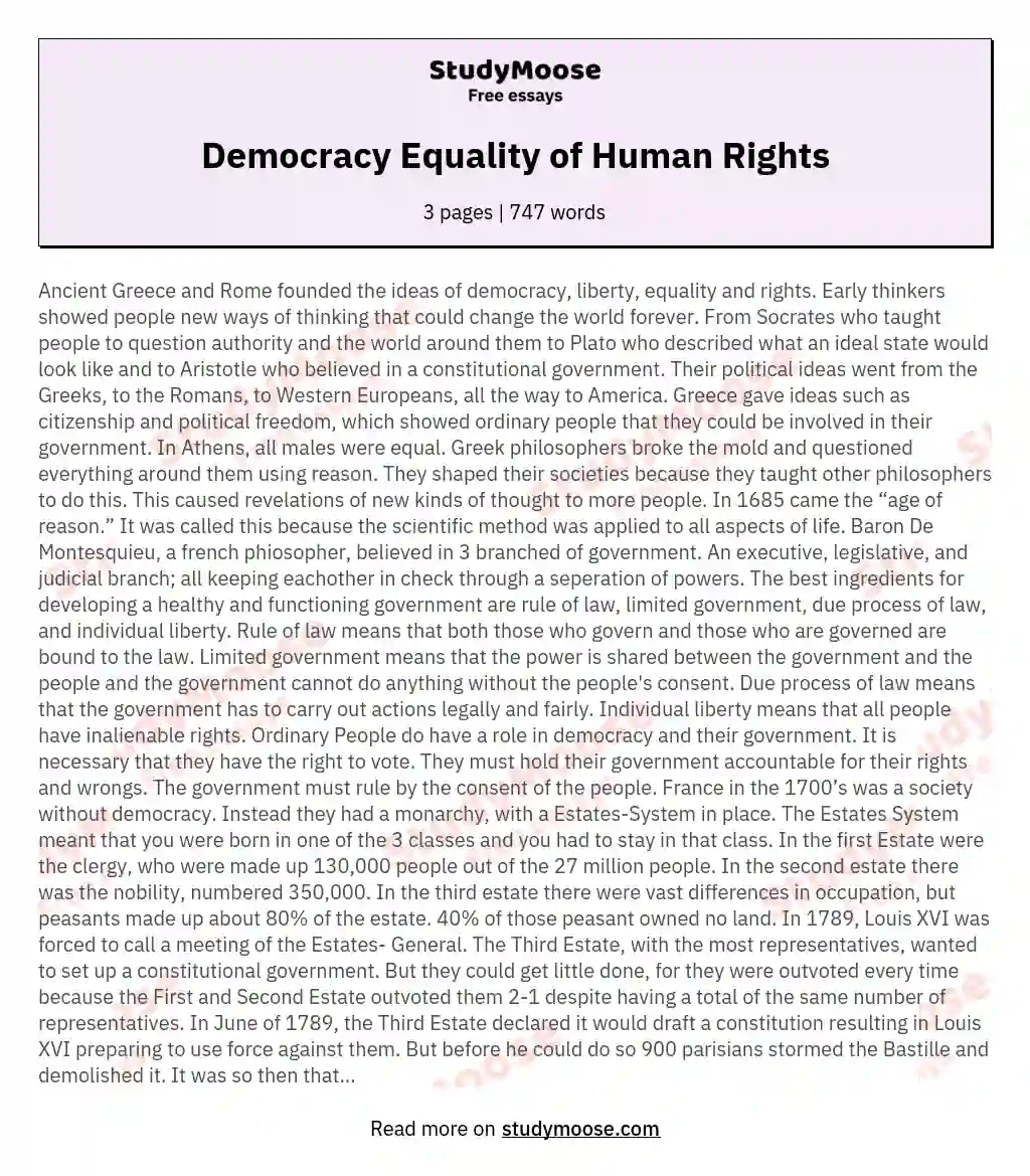Democracy Equality of Human Rights essay