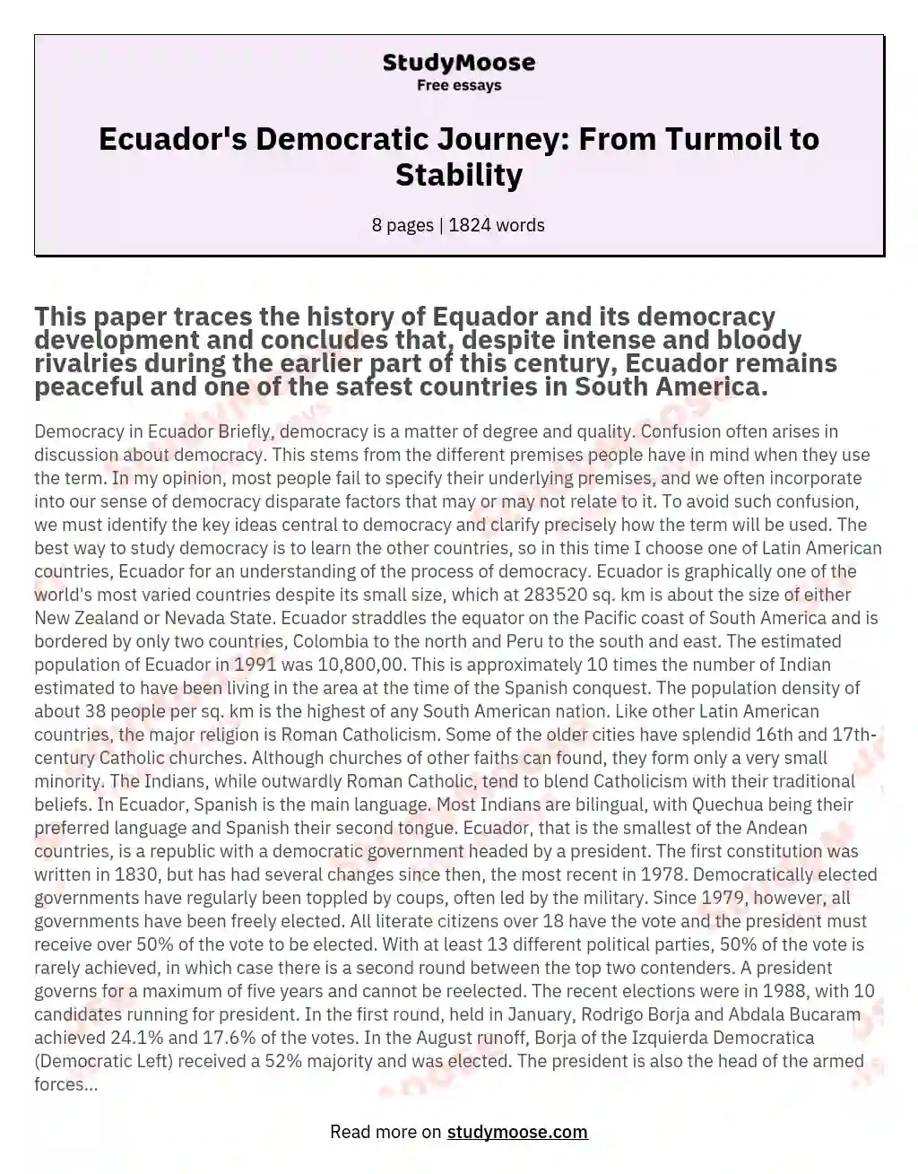 Ecuador's Democratic Journey: From Turmoil to Stability essay
