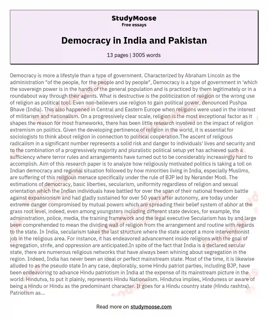 Democracy in India and Pakistan