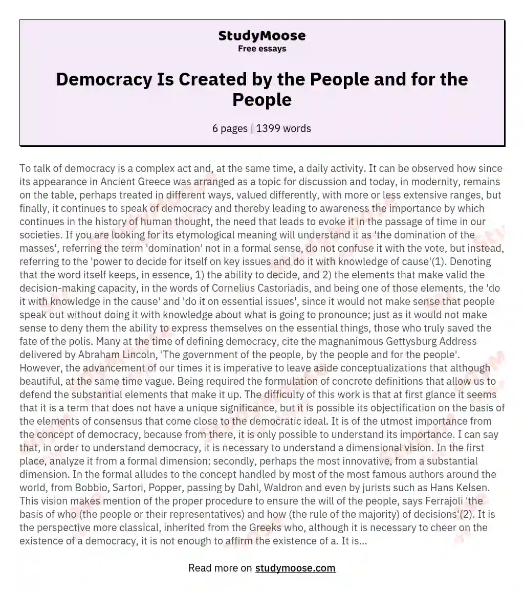 Democracy Is Created by the People and for the People essay