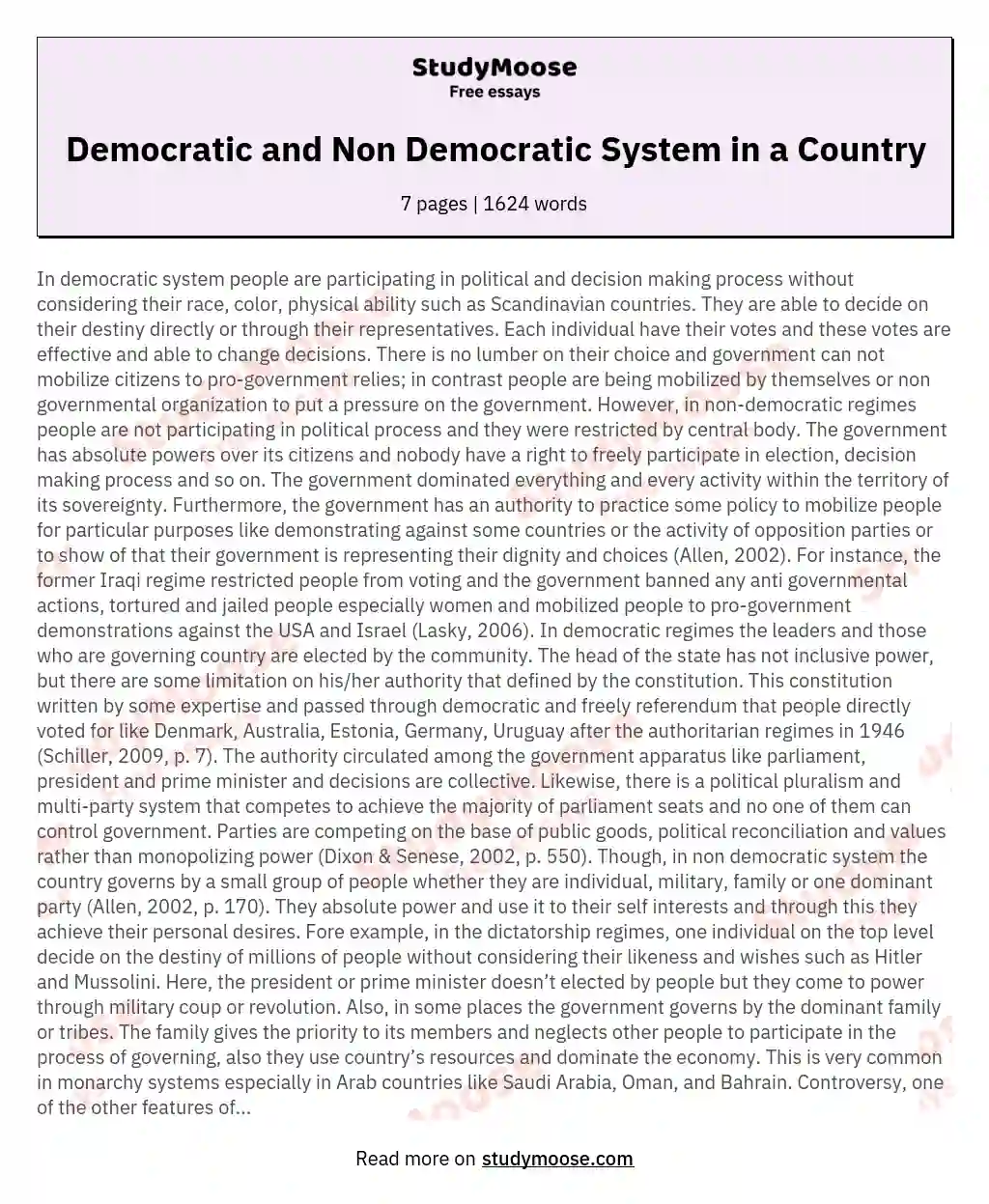 Democratic and Non Democratic System in a Country