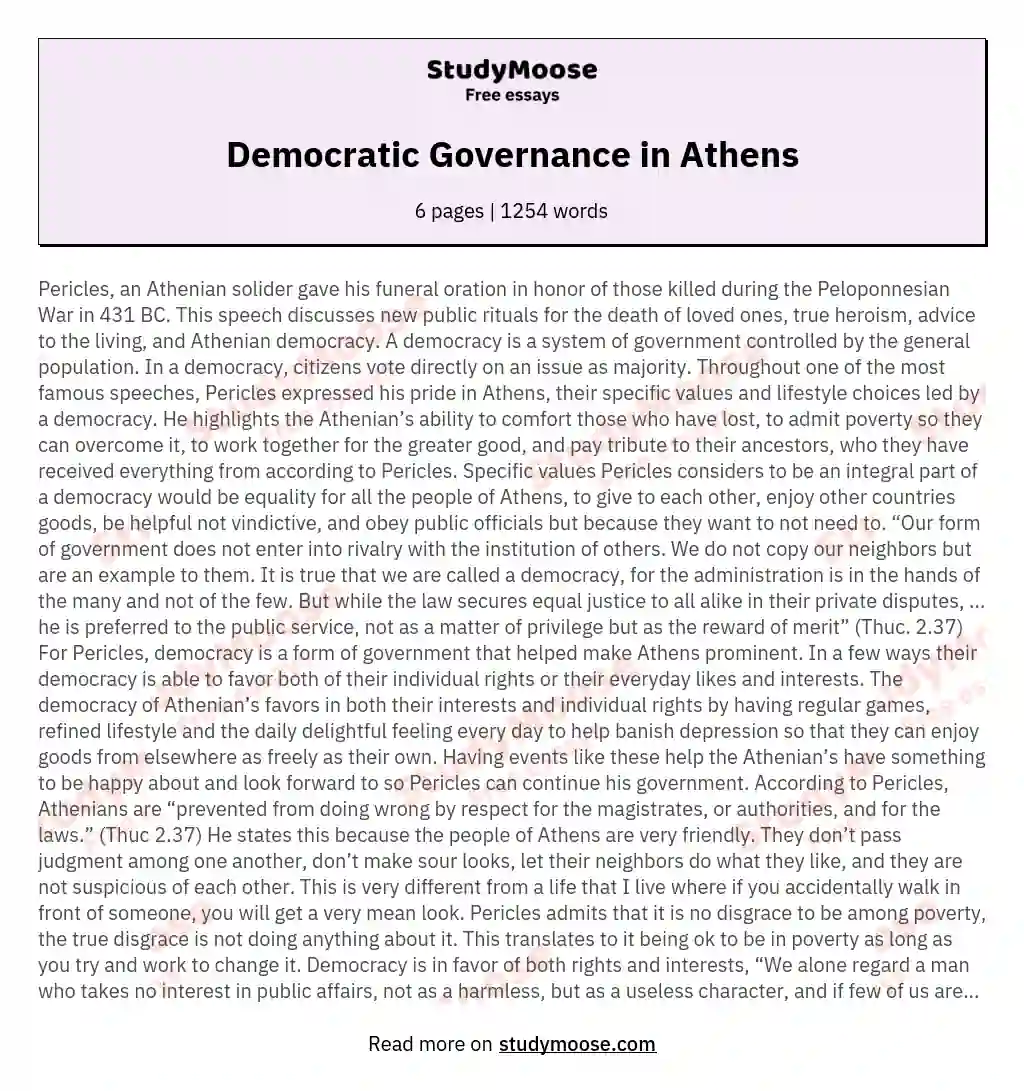 Democratic Governance in Athens essay