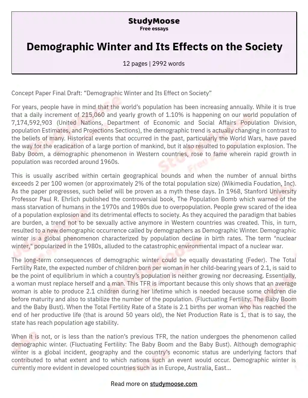 The Myth of Demographic Winter essay