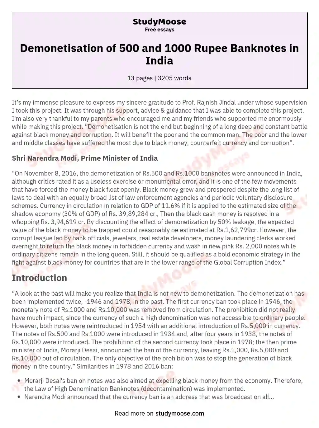 Demonetisation of 500 and 1000 Rupee Banknotes in India essay