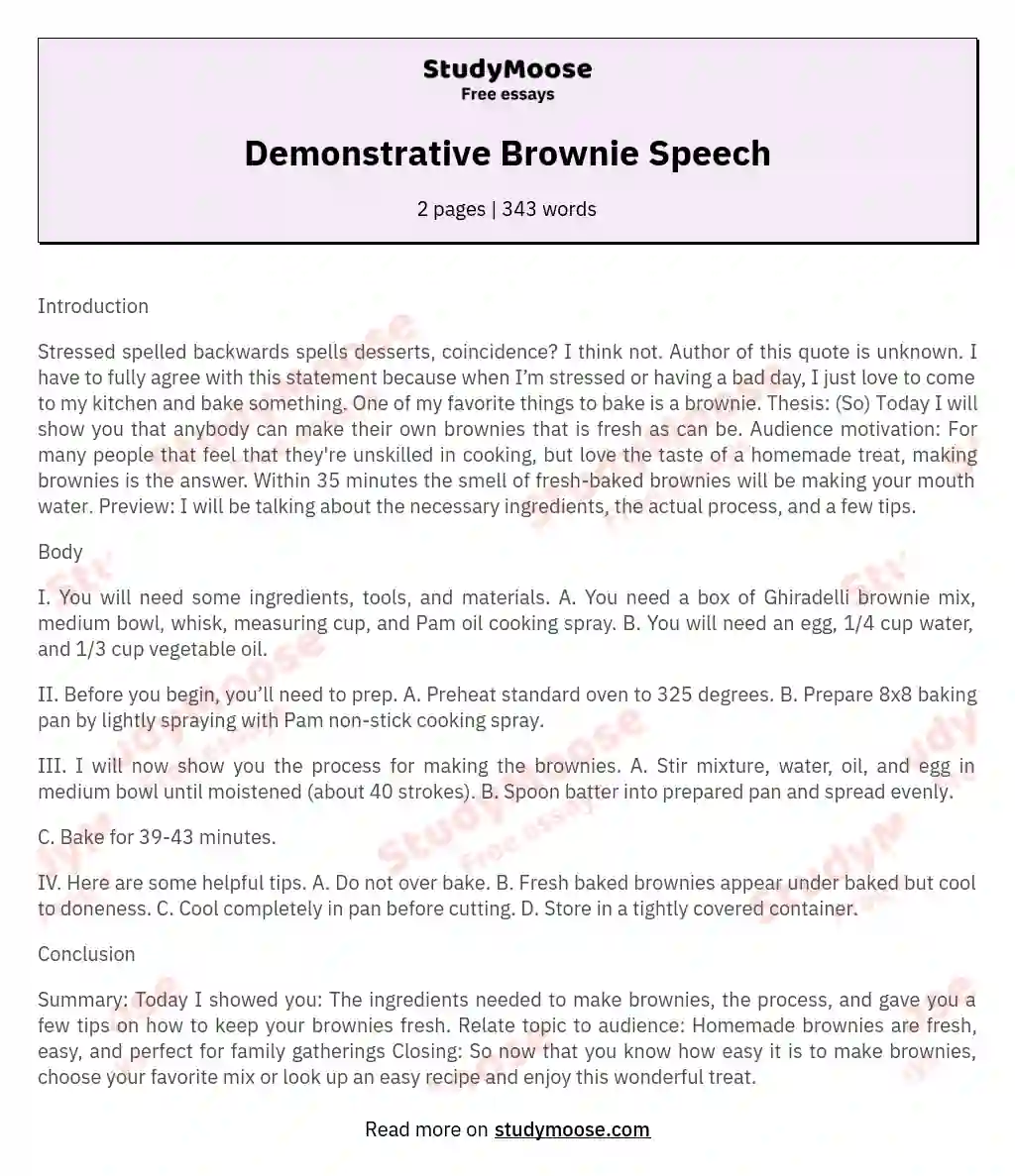 Demonstrative Brownie Speech essay