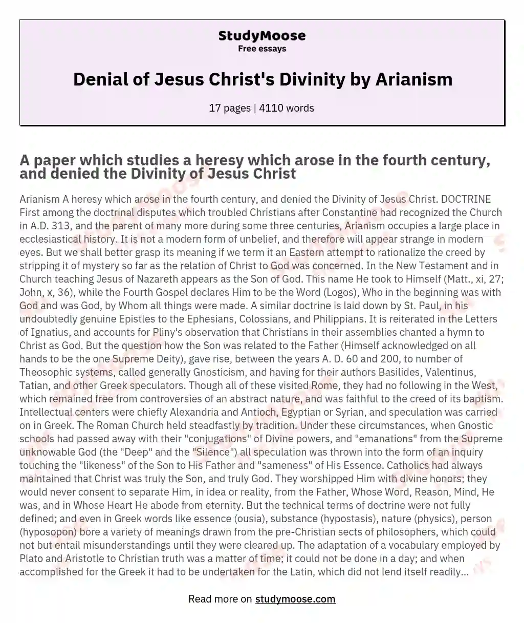 Denial of Jesus Christ's Divinity by Arianism