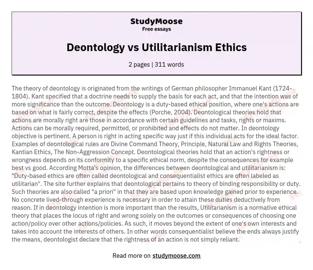 Deontology vs Utilitarianism Ethics