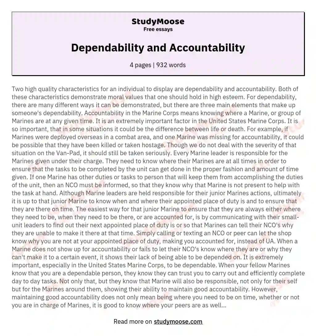 Dependability and Accountability essay