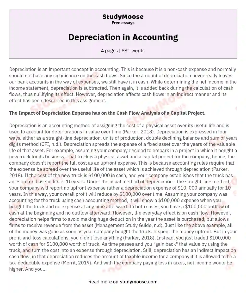 Depreciation in Accounting essay