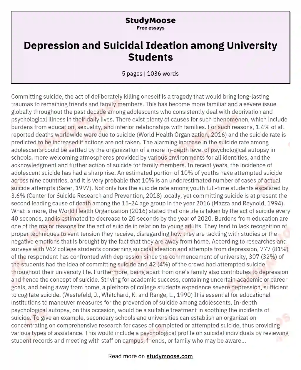 Depression and Suicidal Ideation among University Students